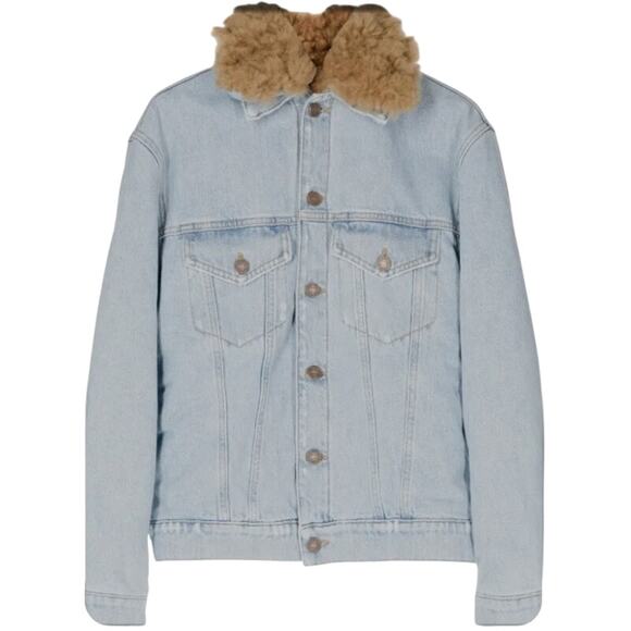 ERL Lamb’s Wool Detachable Collar LGHT Wash Denim Jacket Made in Italy $875 - Picture 1 of 16
